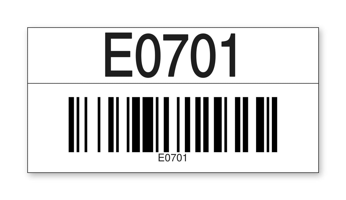 2E701W Ready to Use Consecutively Numbered and Lettered Barcoded Magnetic Warehouse Racking Labels (2 in x 4 in) Letter E Color White Number Series 701-800