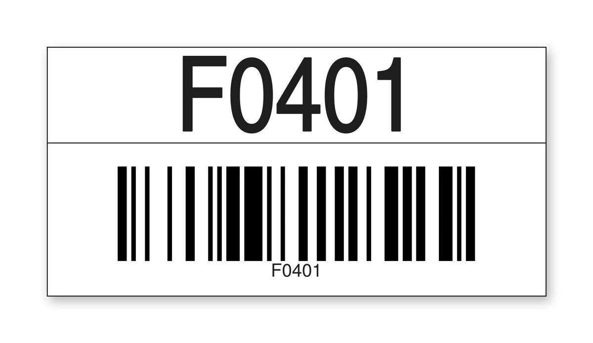 2F401W Ready to Use Consecutively Numbered and Lettered Barcoded Magnetic Warehouse Racking Labels (2 in x 4 in) Letter F Color White Number Series 401-500