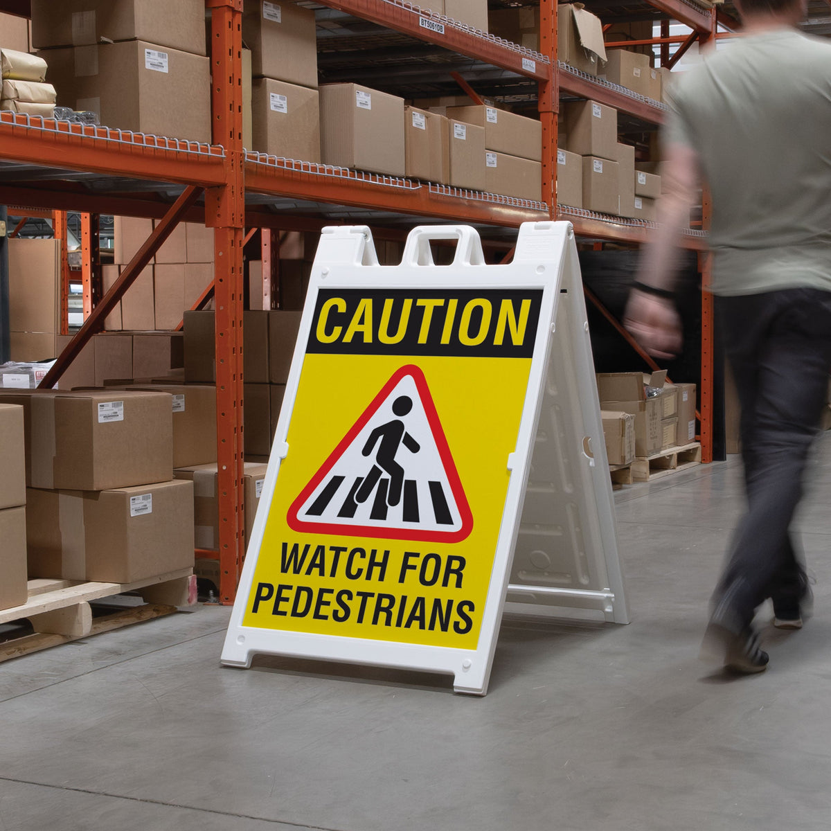 HV1000-series LARGE FORMAT A-FRAME SAFETY SIGNS PRINTED BOTH SIDES in use with dimensions