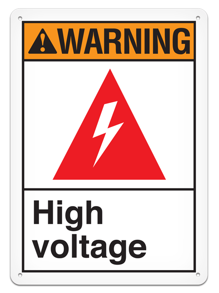WARNING HIGH VOLTAGE ANSI style Safety Sign (10in x 14in)