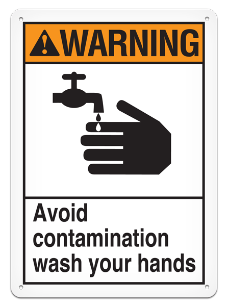 WARNING AVOID CONTAMINATION WASH YOUR HANDS ANSI style Safety Sign (10in x 14in)