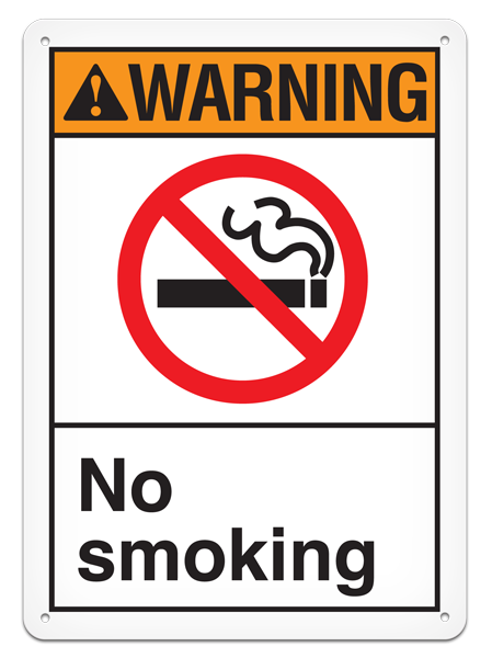 WARNING NO SMOKING ANSI style Safety Sign (10in x 14in)