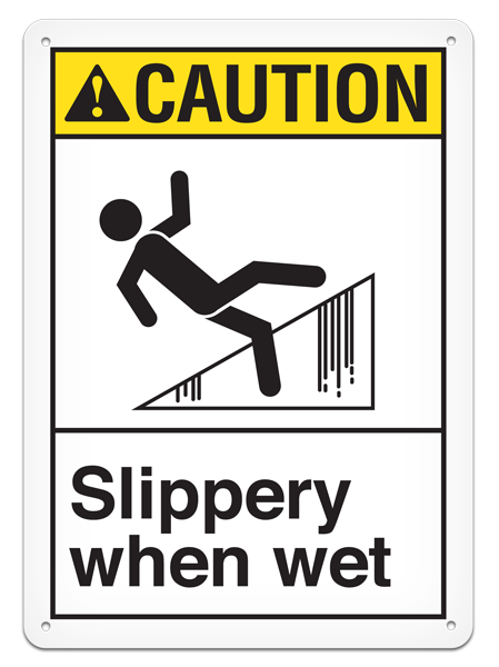 CAUTION SLIPPERY WHEN WET ANSI style Safety Sign (10in x 14in)
