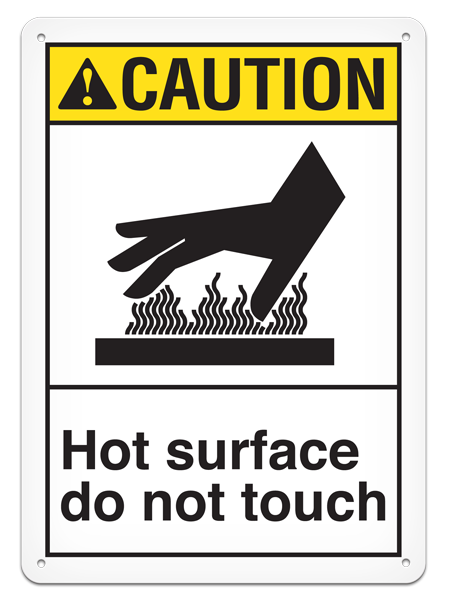 CAUTION HOT SURFACE DO NOT TOUCH ANSI style Safety Sign (10in x 14in)