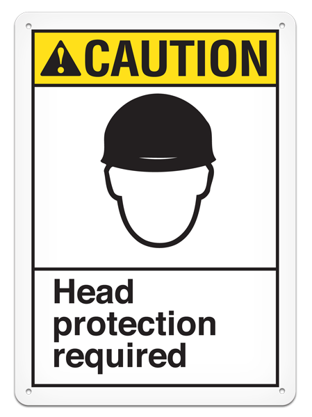 CAUTION HEAD PROTECTION REQUIRED ANSI style Safety Sign (10in x 14in)