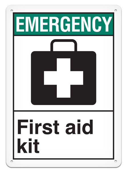 EMERGENCY FIRST AID KIT ANSI style Safety Sign (10in x 14in)