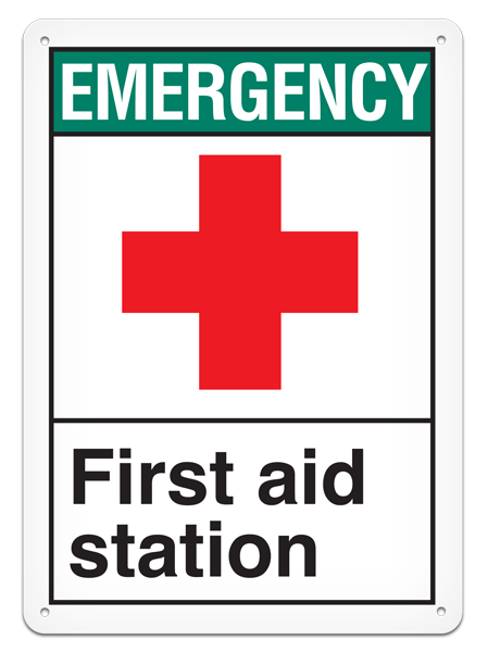 EMERGENCY FIRST AID ROOM ANSI style Safety Sign (10in x 14in)
