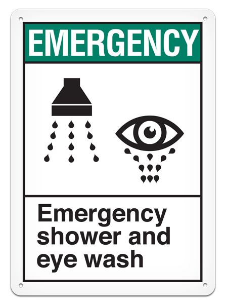 EMERGENCY SHOWER AND EYE WASH ANSI style Safety Sign (10in x 14in)