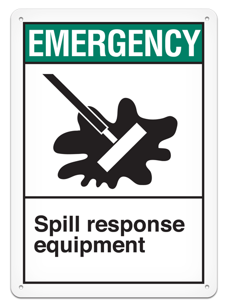 EMERGENCY SPILL RESPONSE EQUIPMENT ANSI style Safety Sign (10in x 14in)