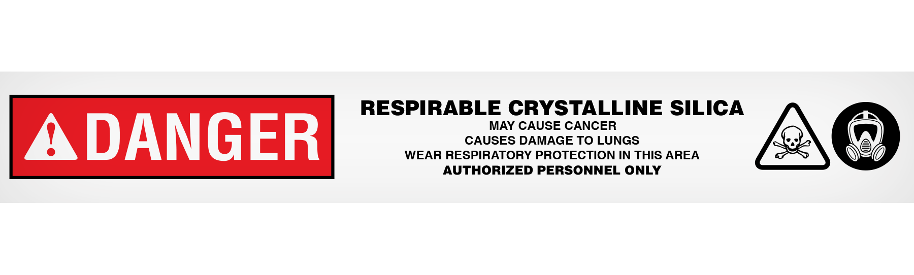 BT10211 Red/Black/Yellow//White DANGER RESPIRABLE CRYSTALLINE SILICA MAY CAUSE CANCER CAUSES DAMAGE TO LUNGS  WEAR RESPIRATORY PROTECTION IN THIS AREA AUTHORIZED PERSONNEL ONLY Barricade Message Safety Tape (3 in x 1,000 ft) 12 /case - Price per Roll
