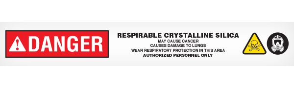 BT10211 Red/Black/Yellow//White DANGER RESPIRABLE CRYSTALLINE SILICA MAY CAUSE CANCER CAUSES DAMAGE TO LUNGS  WEAR RESPIRATORY PROTECTION IN THIS AREA AUTHORIZED PERSONNEL ONLY Barricade Message Safety Tape (3 in x 1,000 ft) 12 /case