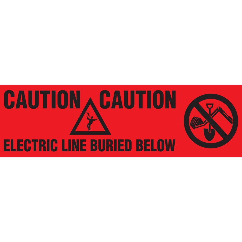 BT61052 CAUTION BURIED ELECTRIC LINE BELOW w/ Pictograms Red/Black Underground Utility Marking Warning Roll Tape (3 in x 1,000 ft)