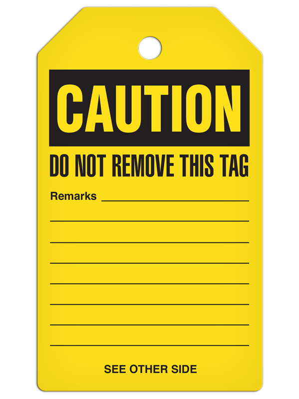 CAUTION LOCKOUT BEFORE SERVICING DuraPly™ Safety Tag (25/pkg) - BACK