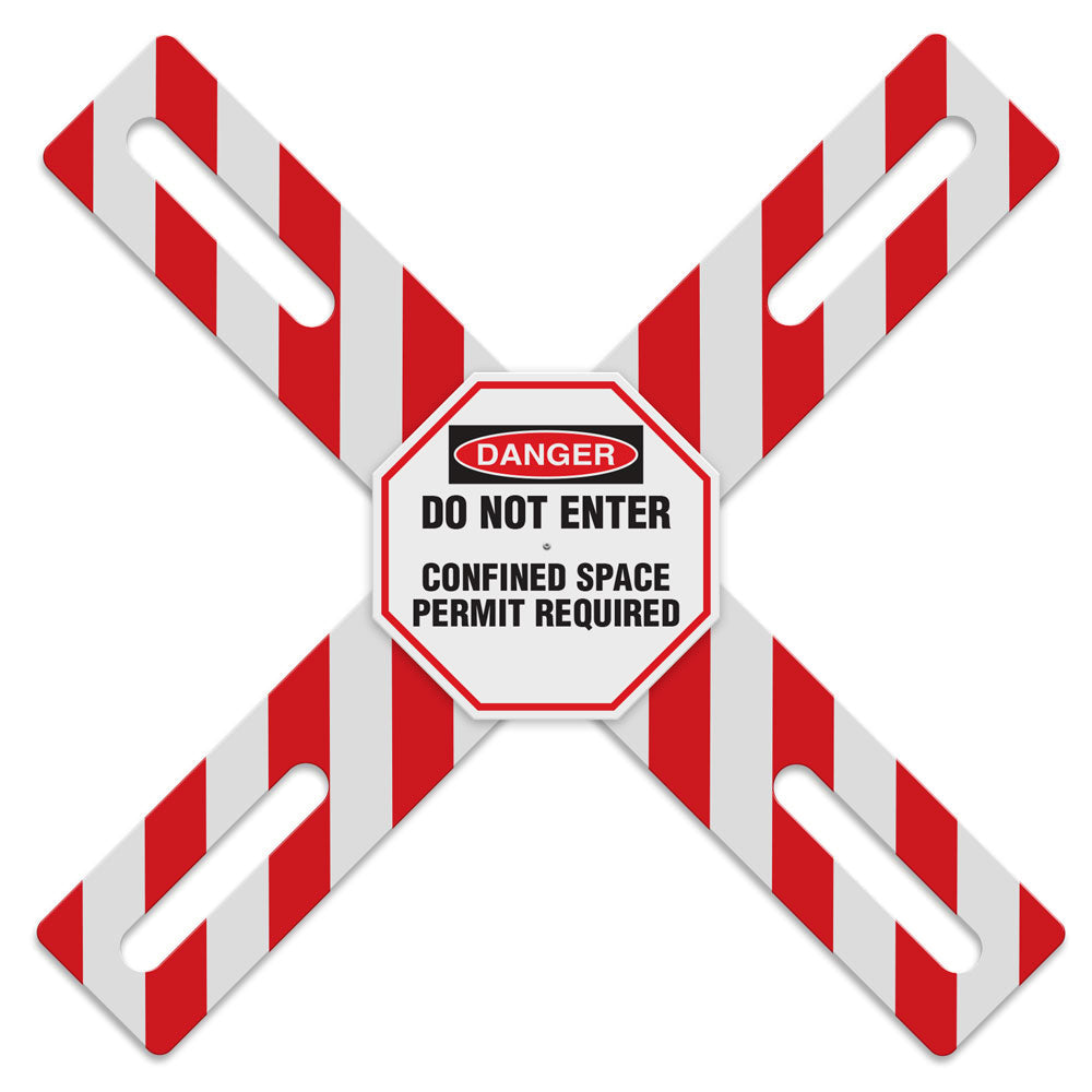 CONF202 Confined Space OSHA DANGER X-Barrier (6 in x 44 in) DO NOT ENTER CONFINED SPACE PERMIT REQUIRED Attached to a Flange