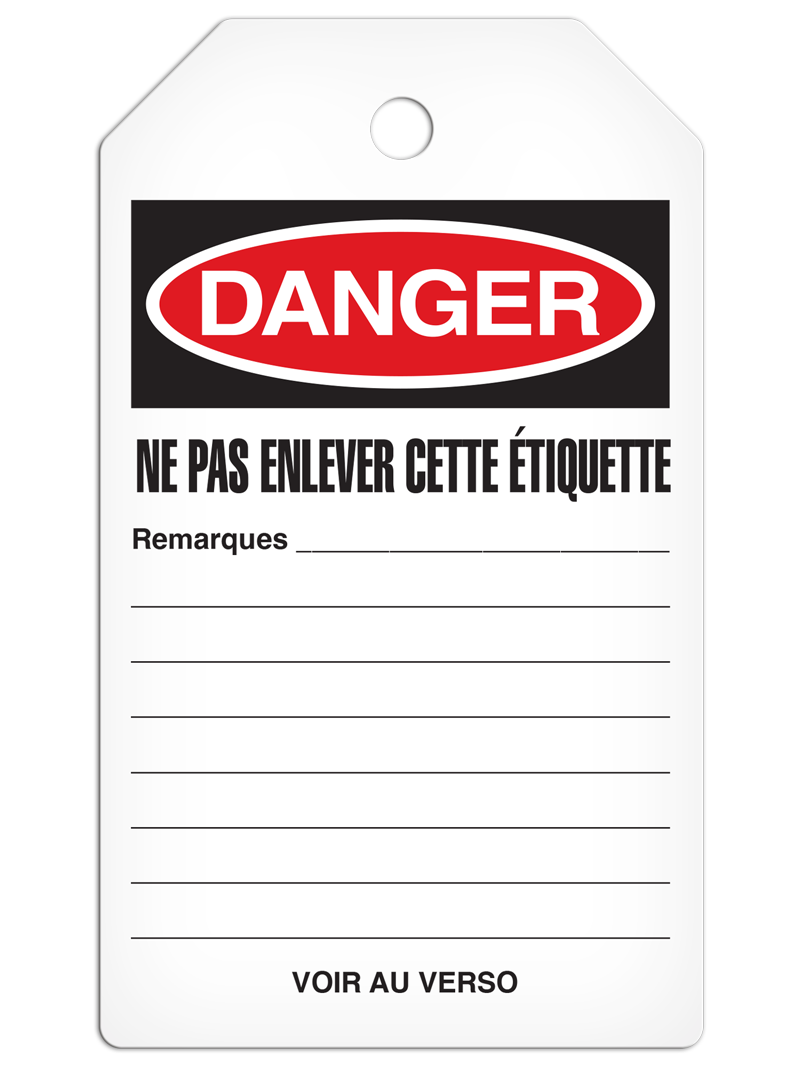 DANGER NE PAS DÉMARRER French DuraPly™ Tag (25/pkg) - BACK