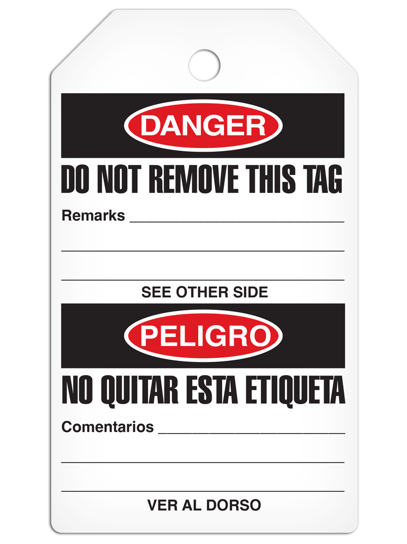 DANGER HIGH VOLTAGE English/Spanish Bilingual DuraPly™ Tag (25/pkg) - BACK