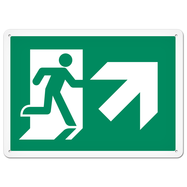 RUNNING MAN with RIGHT UP ARROW PrimeGuard® Egress Marking Safety Sign (10 in X 14 in) 