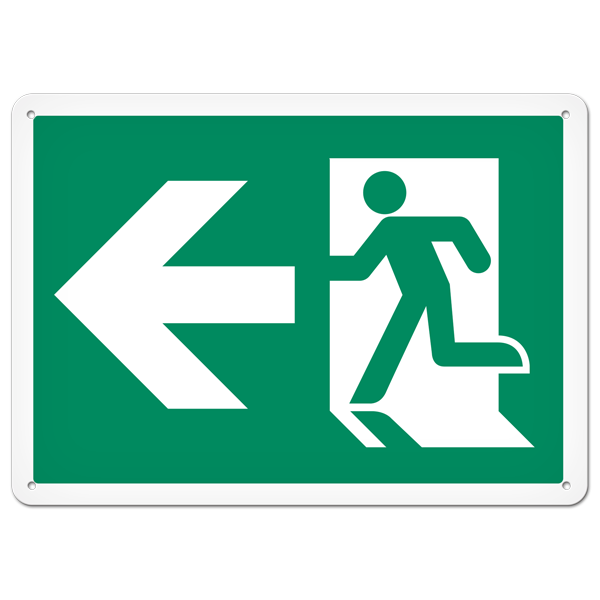 RUNNING MAN with LEFT ARROW PrimeGuard®  Egress Marking Safety Sign (10 in X 14 in) 