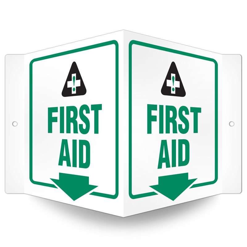 DFS142P 5 in x 6 in Tent Style FIRST AID PrimeGuard® First Aid Equipmen Projected Safety Sign 