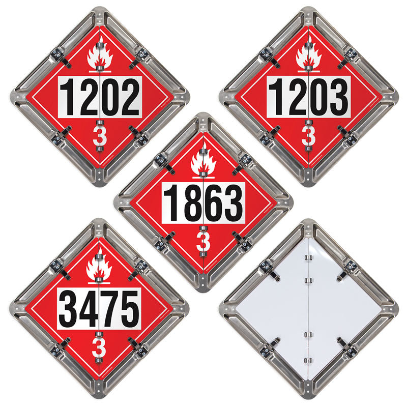 FC4040AL 4 Page Fuel Ident-O-Flip™ Class 3 UN1202 Class 3 UN1203 Class 3 UN1863 Class 3 UN3475 Page Flip Placard System Natural Aluminum Base