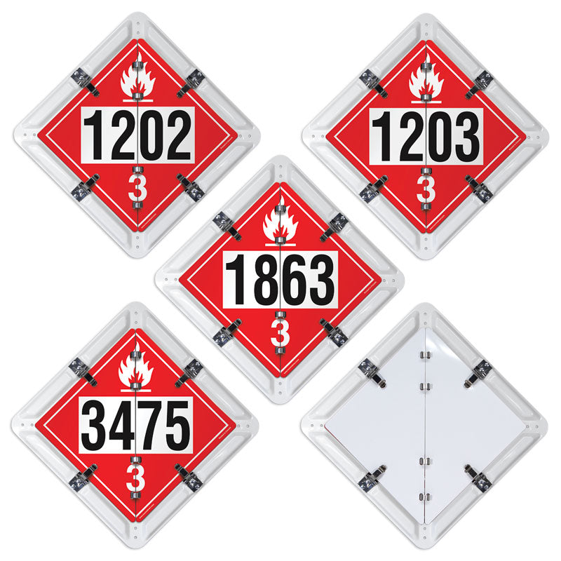 FC4040WH 4 Page Fuel Ident-O-Flip™ Class 3 UN1202 Class 3 UN1203 Class 3 UN1863 Class 3 UN3475 Page Flip Placard System White Base