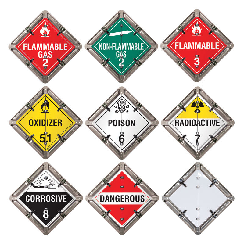 FC8010AL 9 Page DOT Ident-O-Flip™ Various Legend Flip Placard System Natural Aluminum Base