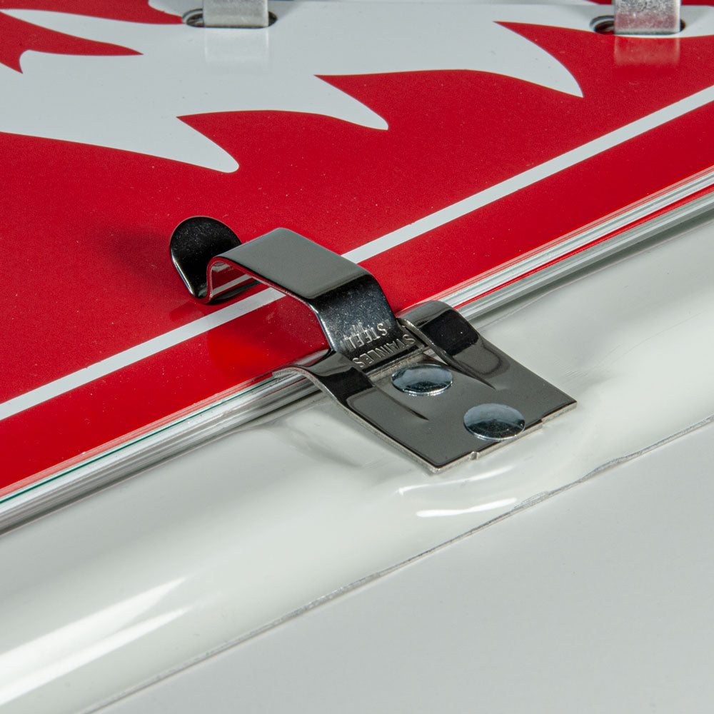 FCCLIP Stainless Steel High Profile Replacement spring clips for Placard Holders installed on a flip placard