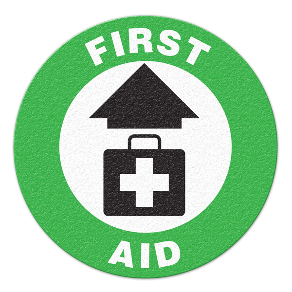 FS1013V FIRST AID Textured Anti-Slip Grip Adhesive Floor Sign (17 in dia. circle)
