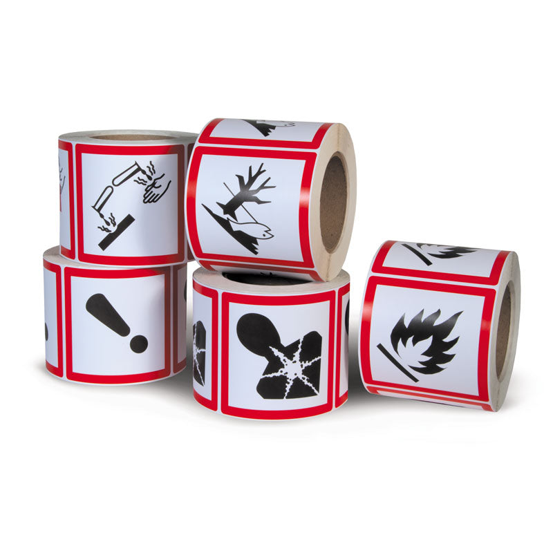 Large HAZMAT WHMIS GHS Hazard Class Pictogram symbol Adhesive Labels on a Roll (500 /roll)