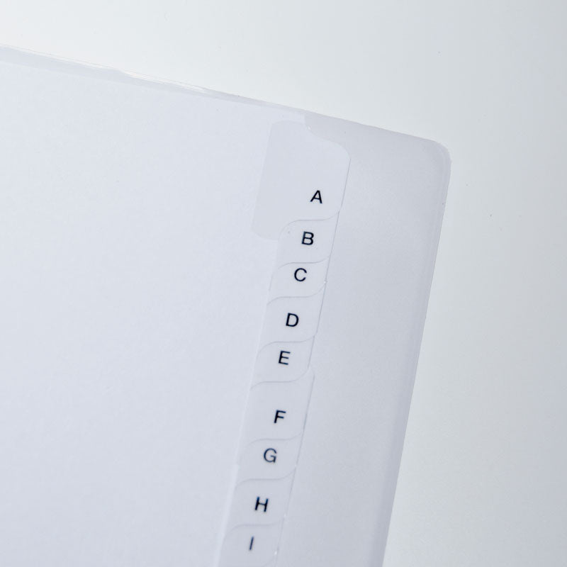 GHS1082 WHMIS English/French Bilingual SDS Storage 3 inch D-Slant Binder with  close up of the A - Z Dividers included in the binder