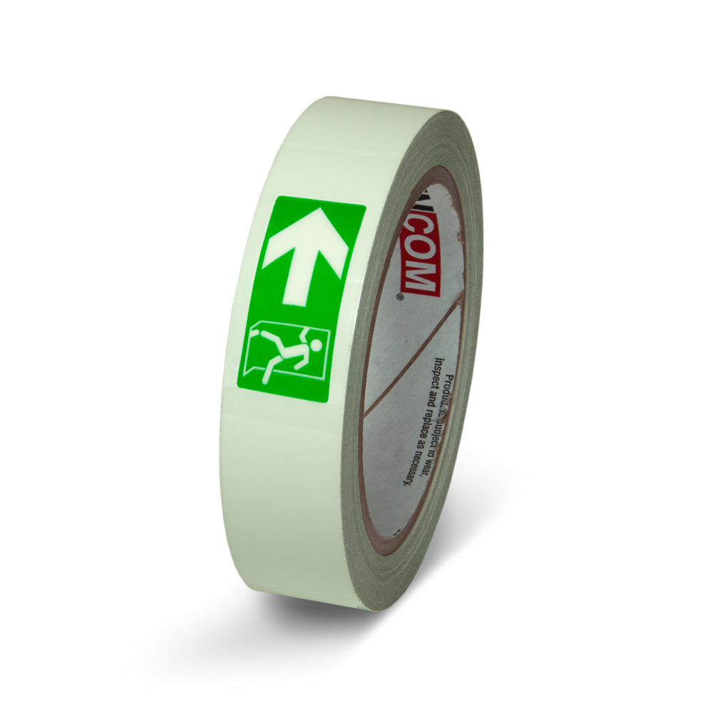 GT130EXL Fire Exit Left Directional Glow-in-the-Dark Phololuminescent Adhesive Safety Tape (1 in x 30 ft)
