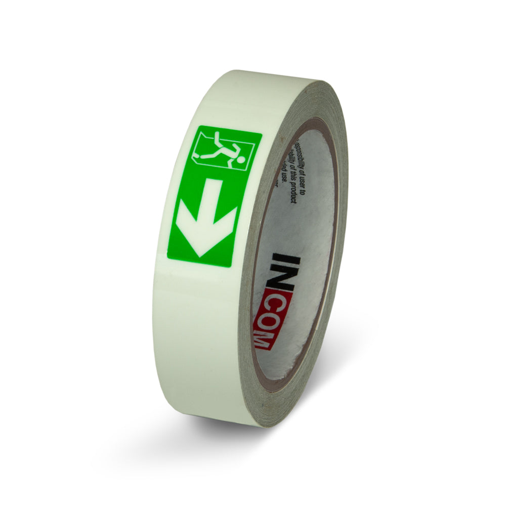 GT130EXR Fire Exit Right Directional Glow-in-the-Dark Phololuminescent Adhesive Safety Tape (1 in x 30 ft)