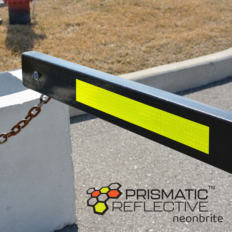 HRT225FYL Fluorescent Yellow Prismatic Neonbrite™ High Intensity Reflective Tape (2 in x 25 ft) applied to a gate arm