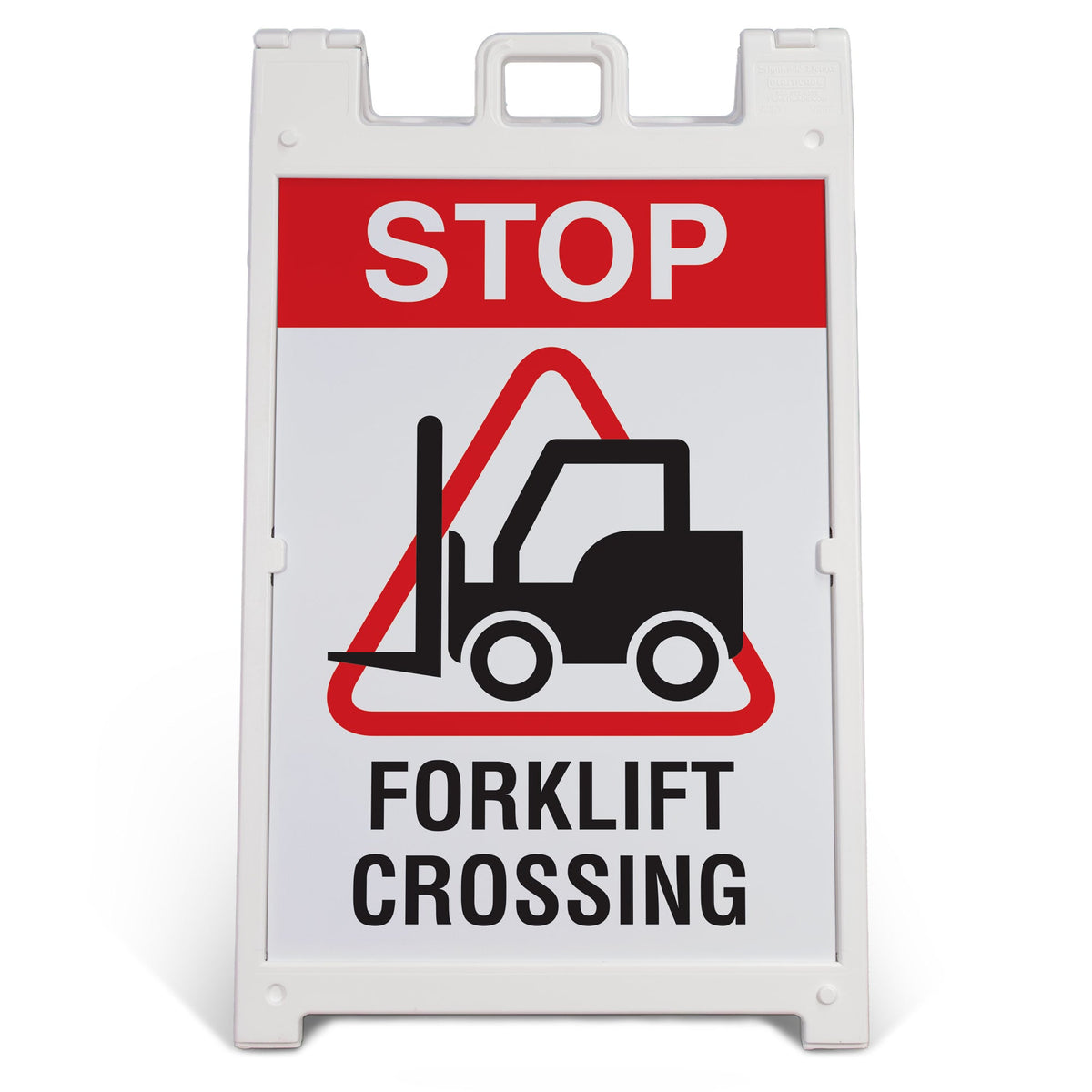 HV1001 STOP FORKLIFT CROSSING LARGE FORMAT A-FRAME SAFETY SIGNS PRINTED BOTH SIDES