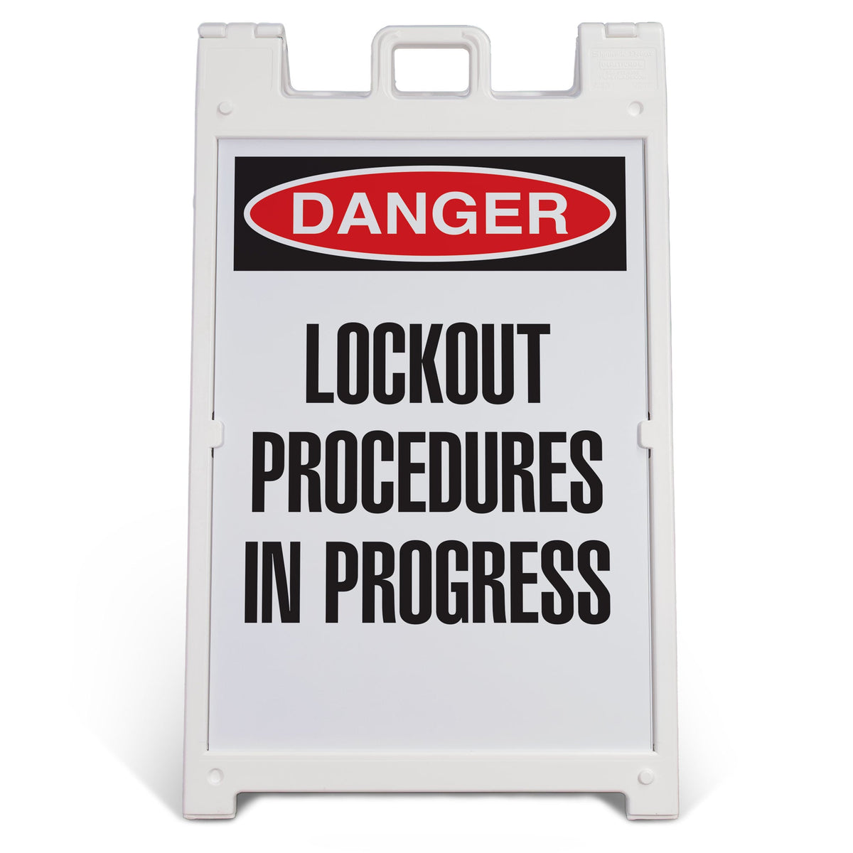 HV1005 DANGER LOCKOUT PROCEDURES IN PROGRESS LARGE FORMAT A-FRAME SAFETY SIGNS PRINTED BOTH SIDES