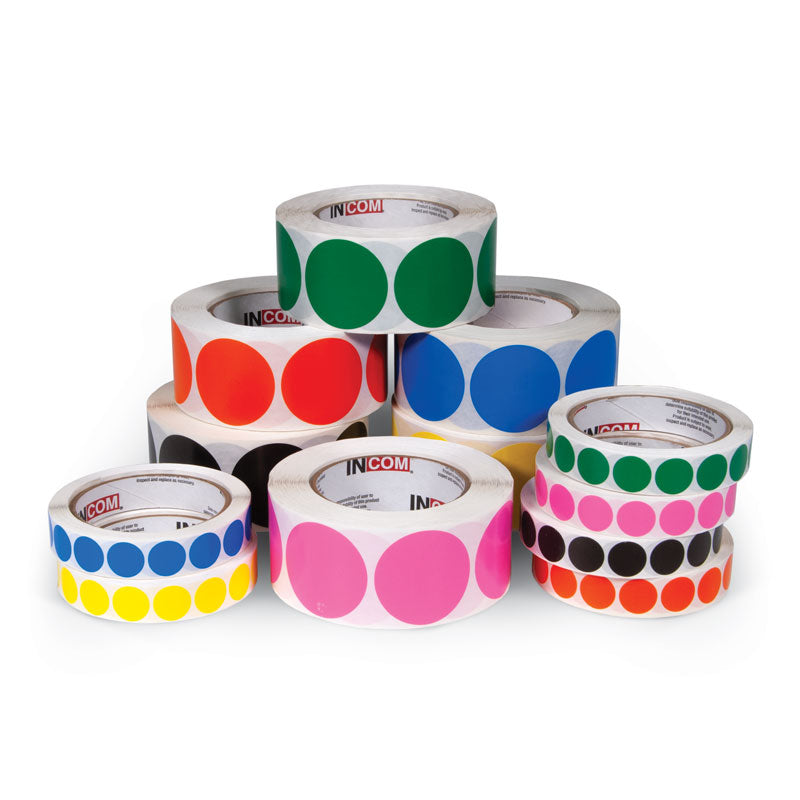 Group Shot of Round Color Coding Inventory Adhesive Sticker Labels (1,000 /roll)