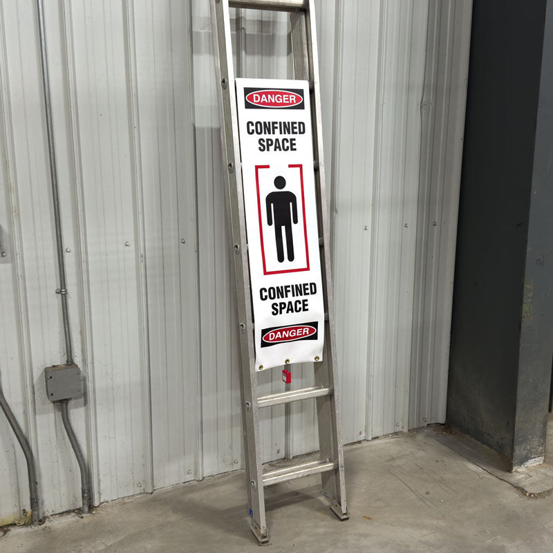 LADWR101 Ladder Barrier Danger OSHA Wrap (12 in x 90 in) CONFINED SPACE applied to a ladder