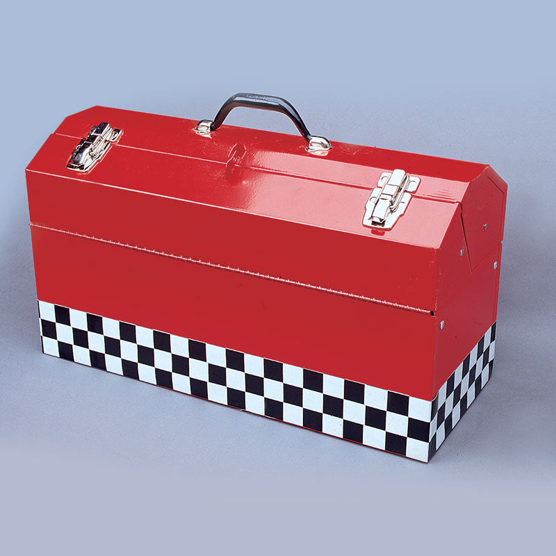 LCB312 Black/White Laminated Adhesive Checkerboard Pattern Marking Tape (54 ft) applied to a toolbox