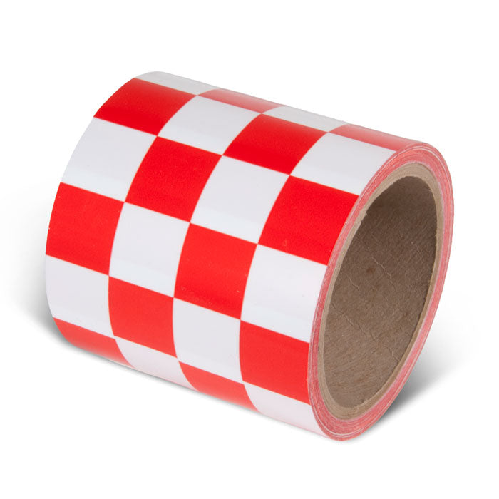 LCB411 Red/White Laminated Adhesive Checkerboard Pattern Marking Tape (54 ft)