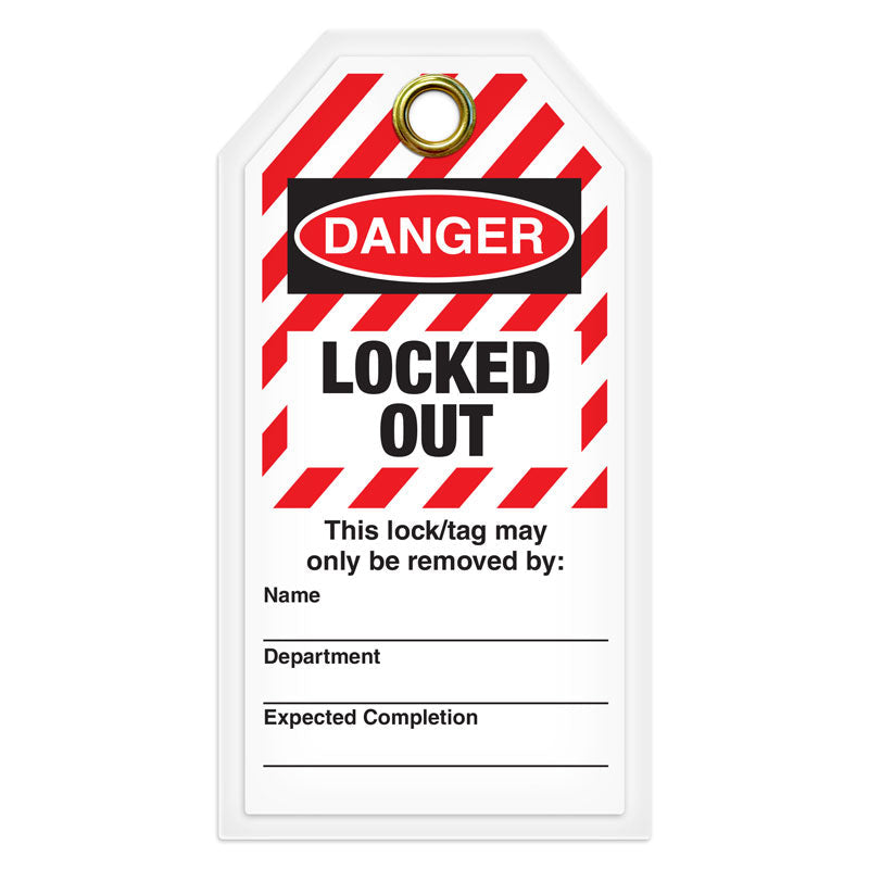 LT101TG DANGER LOCKED OUT Lockout/Tagout Heavy Duty DuraPly™ Safety Tag (12 /pkg) - FRONT