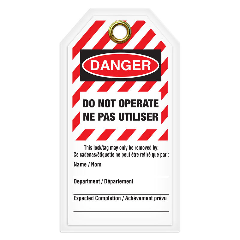 LT500TG DANGER DO NOT OPERATE Bilingual English/Spanish Lockout/Tagout Heavy Duty DuraPly™ Safety Tag (12 /pkg) - FRONT