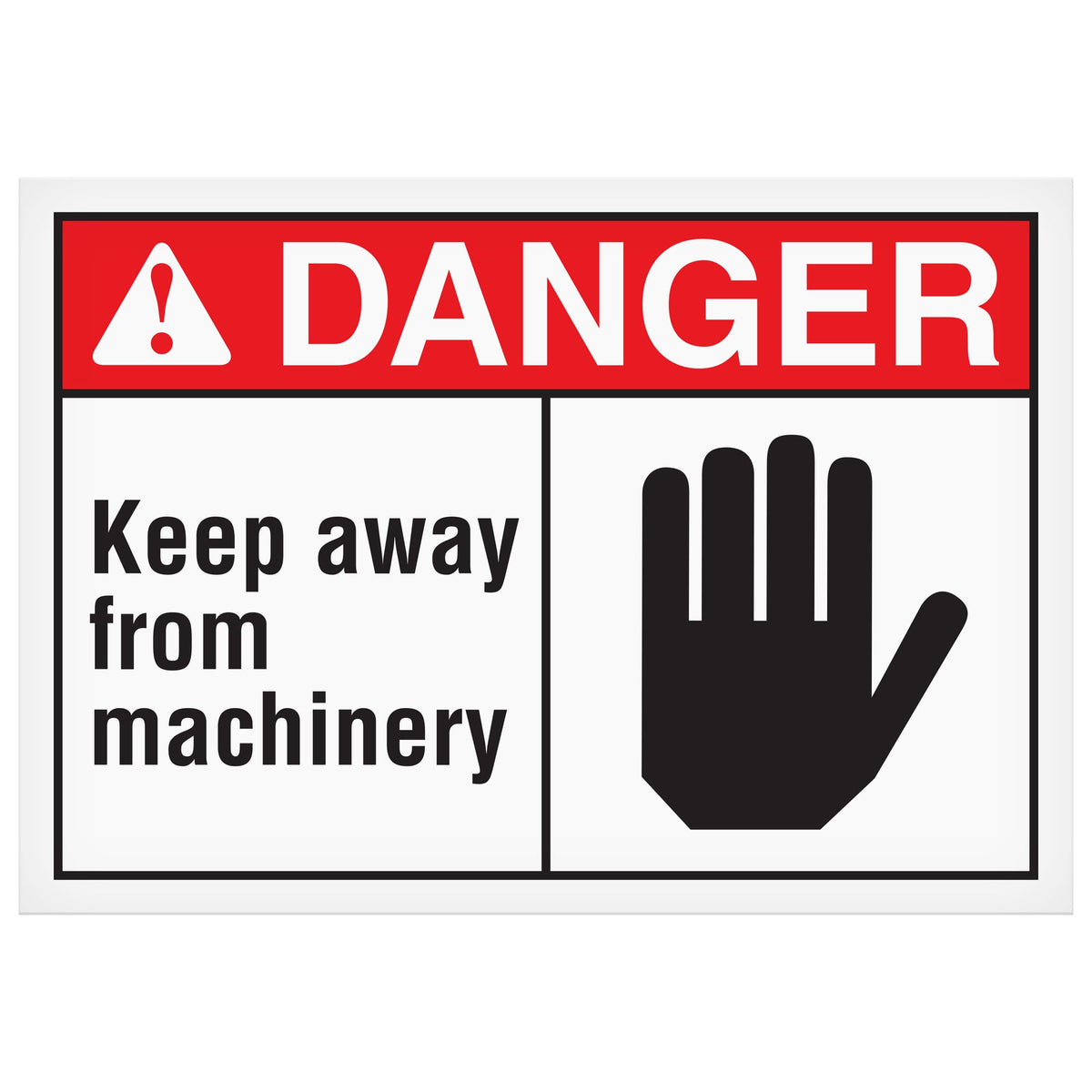 MGD103 DANGER KEEP AWAY FROM MACHINERY Machine and Equipment Safety Hazard Warning Laminated Decals (3.5 in x 5") 8 per Sheet