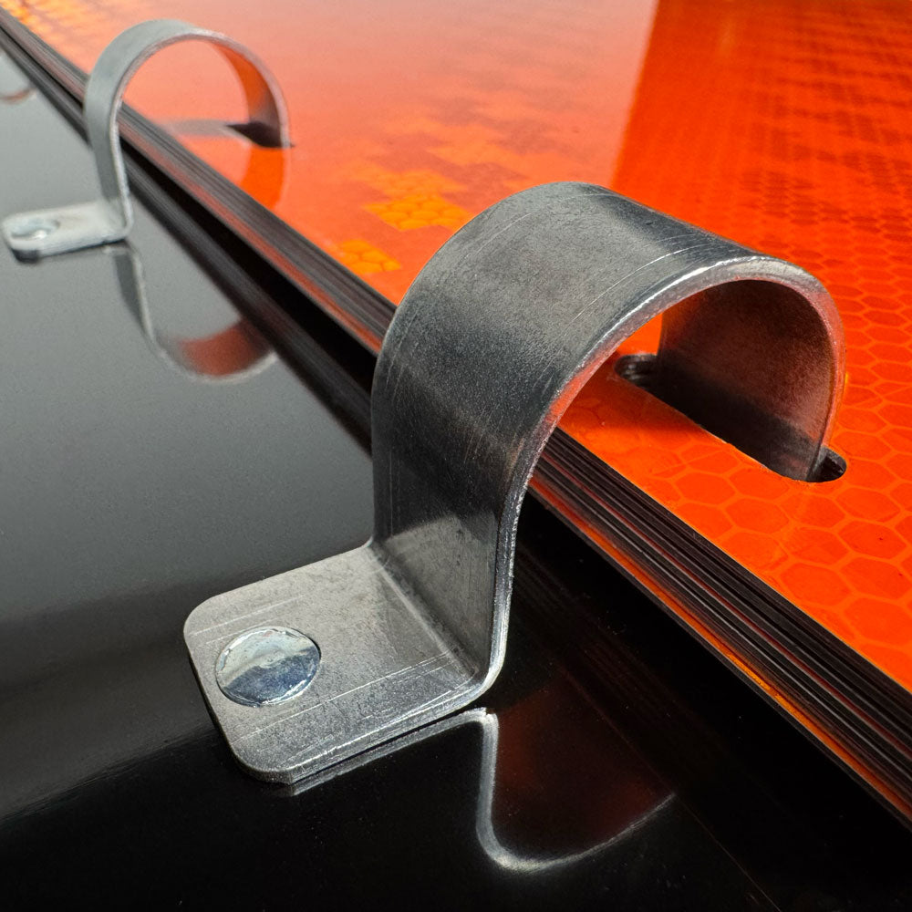 MIL1200 and MIL2400 Aluminum Reflective Military Fire Hazard Division Ident-O-Flip™ Sign Close up of heavy duty hinge