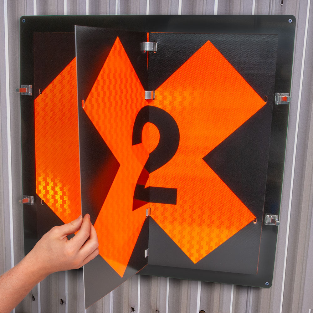 MIL1200 and MIL2400 Aluminum Reflective Military Fire Hazard Division Ident-O-Flip™ Sign Pages being flipped