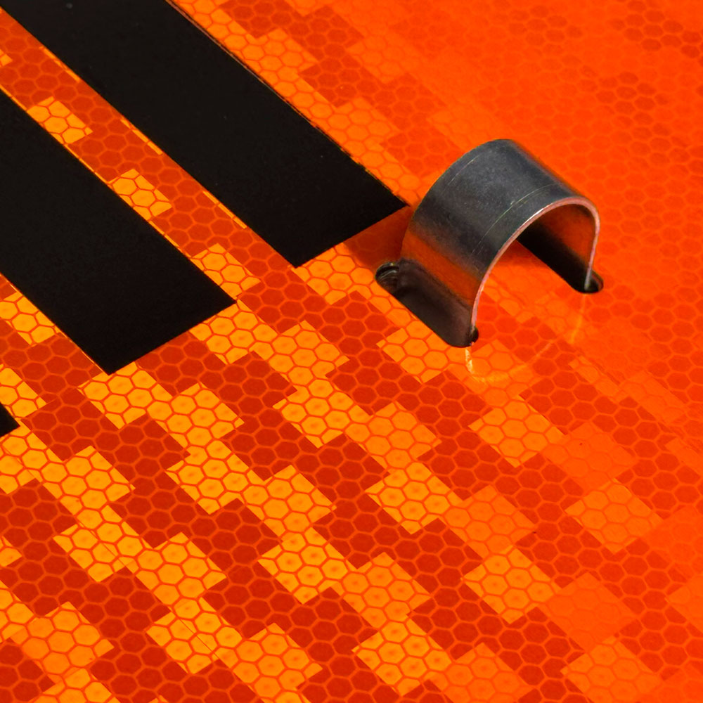 MIL1200 and MIL2400 Aluminum Reflective Military Fire Hazard Division Ident-O-Flip™ Sign Close up of orange reflective material