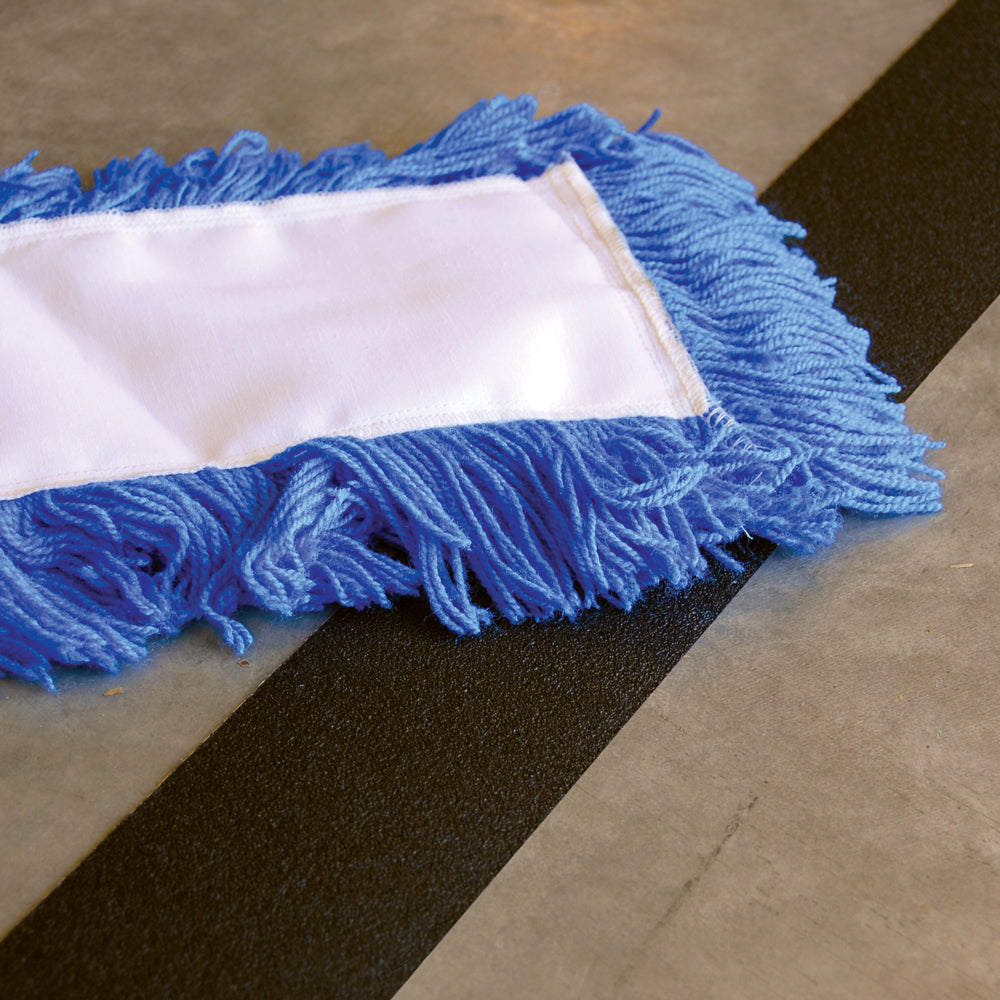 SG5102MB Gator Grip® Mopper's Friend Black Mop Friendly Roll Anti-Slip Grip Traction Tape (2 in x 60 ft) being cleaned with a wet mop