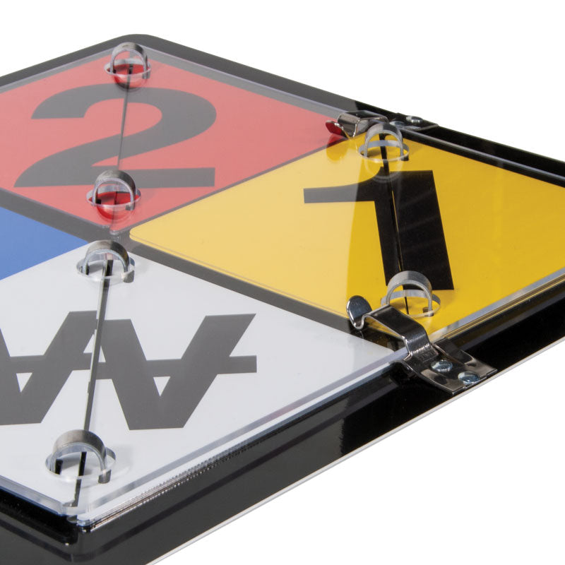 NFPA3000 Aluminum NFPA Diamond Ident-O-Flip™ Sign close up of clear protective shield