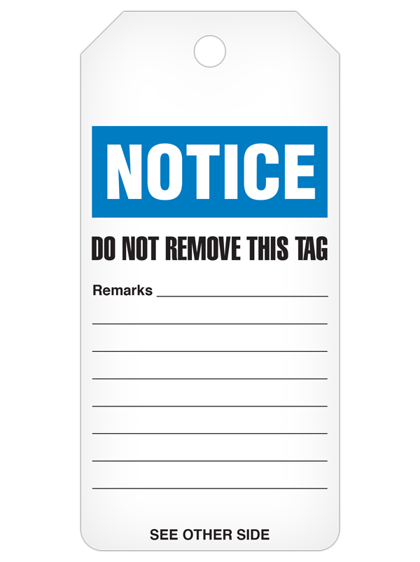 NOTICE **Blank** DuraPly™ Safety Tag (25/pkg) -BACK