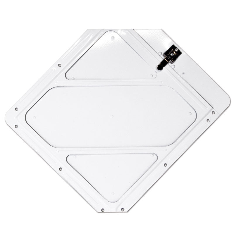 PH223WC2 Premium White Aluminum Tagboard and Rigid Plastic Placard Holder with clipped corners for roll-up doors