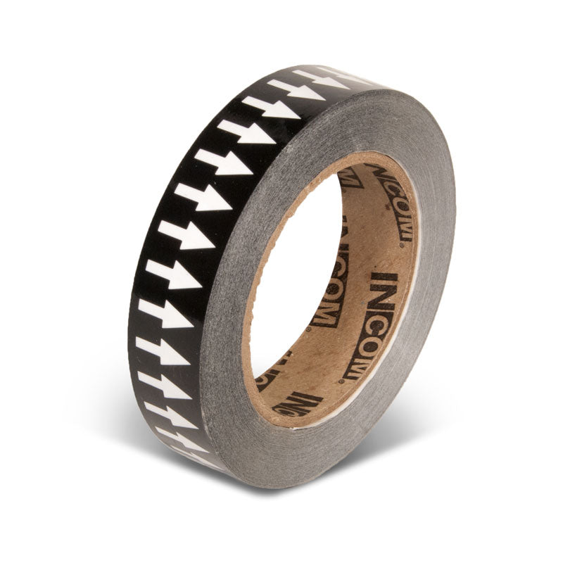 PMA1512 Black w/ White Arrow Pipe Marker Adhesive Directional Flow Arrows on a roll (1 in x 108 ft)